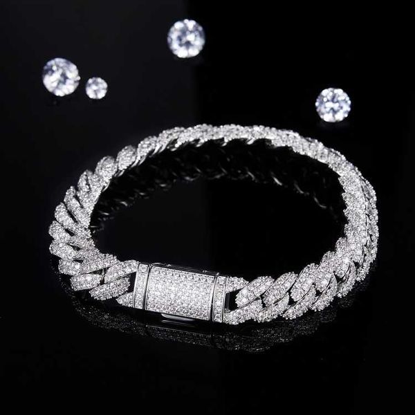 

wholesale 2023 fashion diamond iced s925 jewelry 10mm link hip hop cuban chain moissanite cuban bracelet, Silver