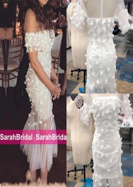 

elegant off the shoulder wedding evening gowns with lace flowers tealength robe de soiree cocktail club bridal party go3331360, Black