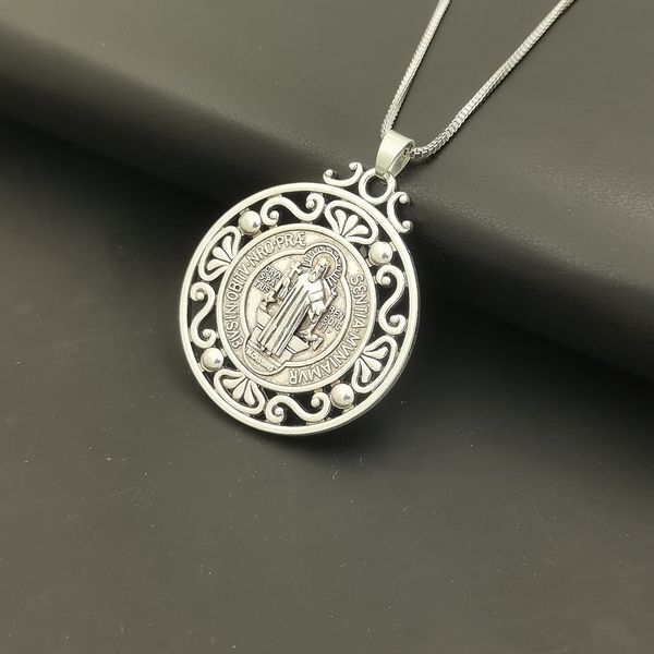 

5pcs st benedict medal necklace alloy christian sacramental medal ward off evil protection jewelry catholic gift for men women a-483d, Silver