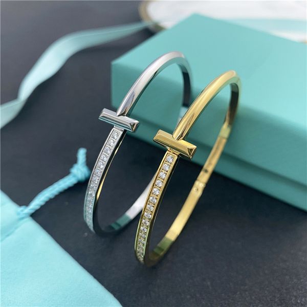 

new style t bangle women man bracelet 17cm classic titanium steel luxurious designer gift t home gold silver diamonds non fading jewelry, Black