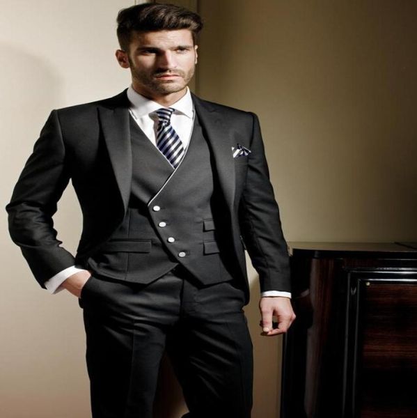 

fashion black groom tuxedos peak lapel slim fit groomsmen mens wedding dress excellent man jacket blazer 3 piece suitjacketpants9370915, Black;gray