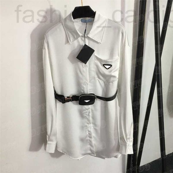 

plus size dresses designer metal badge women shirts with waist bag fashion long sleeve blouses girl lady casual dress co38, Black