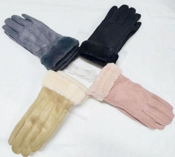 

fashion women winter finger gloves touch screen gloves thicken ski feather gloves solid color warm soft 4 colors dhl 4797117, Black