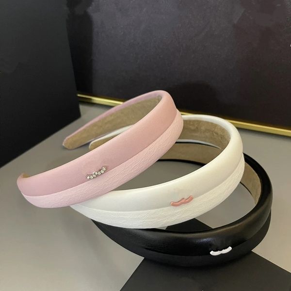 

fashion headband leather wide edge brand designer pink white black hairhoop headbands women outdoor sports headwear hair clip hairjewelry, Silver