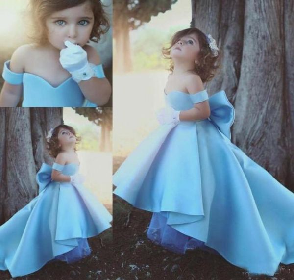

2019 cute off shoulder blue girls pageant dresses children big bow satin high low flower girl dresses kids birthday party wear9283913, White;red