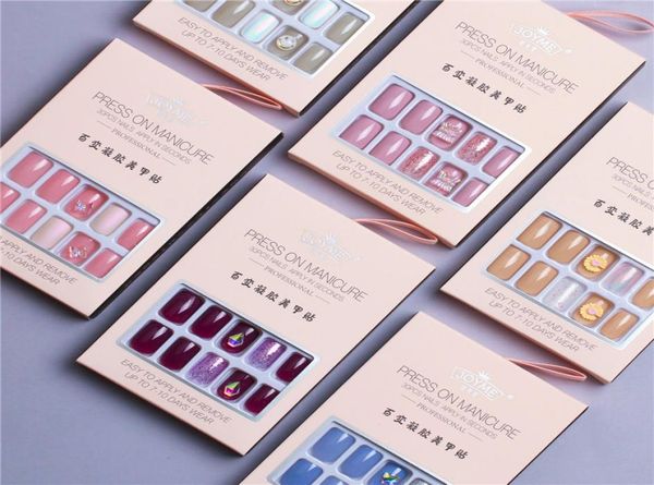 

30pcs 3d butterfly fake nails patch 18 styles detachable short false fingernails press on full cover diy nail art tips manicure9271633, Red;gold