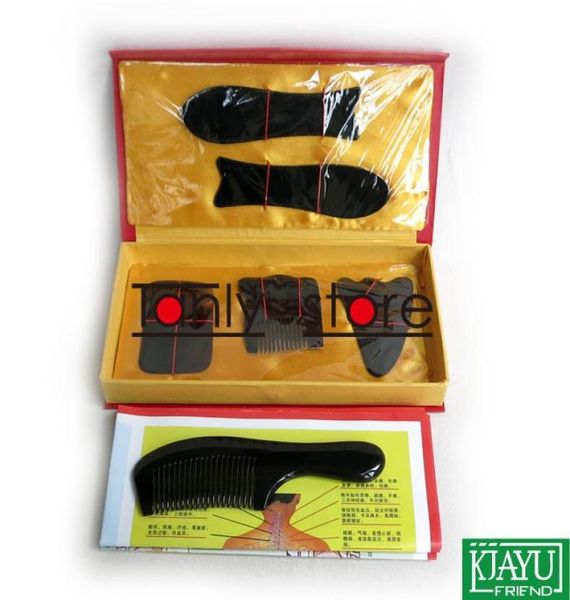 

100 buffalo horn traditional acupuncture massager tool paper box gua sha beauty kit 5pcsset 1pcs guasha chart 1pcs comb8714258