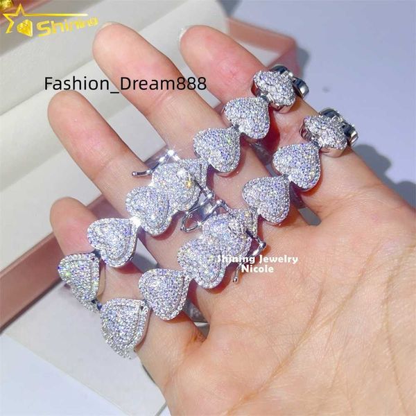 

pass diamond tester gra certificate 925 sterling silver 13mm heart ice hip hop moissanite cuban link chain