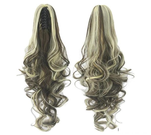 

002 synthetic ponytail long straight hair 16quot22quot clip ponytail hair extension blonde brown ombre hair tail with drawstr1433137, Black
