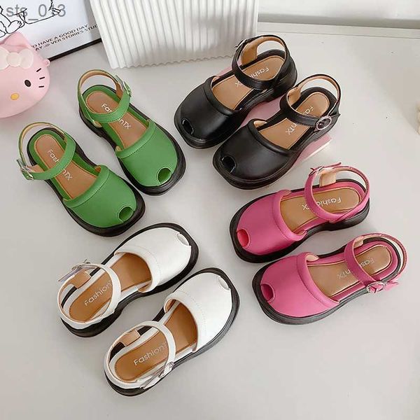 

children's sandals solid color girls' european and american pink simple and non slip 2023 versatile soft multi color kids shoes l2, Black;red