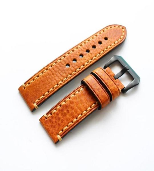 

watch bands 2021 handmade men 20mm 22mm 24mm brown soft calfskin leather strap retro classic watchband belt for pam big strap6844468, Black;brown
