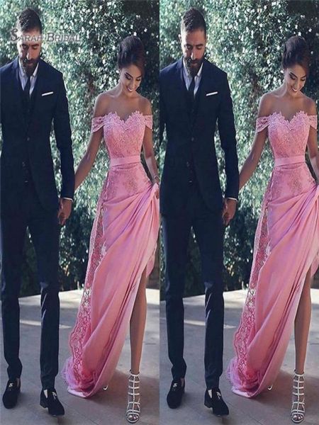 

2019 pink off shoulder with appliques prom dress sleeveless highend lace and satin vestidos de novia party gown7934576, Black