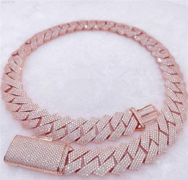

hip hop 18mm width four row rose gold moissanite diamond miami cuban links chain, Silver