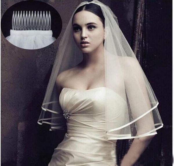 

2020 new arrival wedding accessories two layer ribbon edge white ivory wedding veils bridal veil with comb6353029, Black