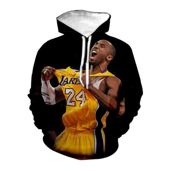 

kobe bryant 24 # 3d digital printing hoodie street handsome men's sweatshirt, Black