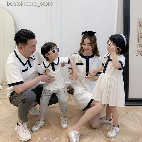 

2022 summer same family clothes mother daughter dresses father and son t-shirt girl kid's dress parent-child matching outfits l230522, Blue