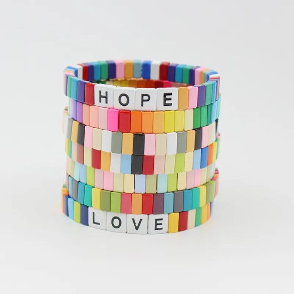

new popular colorful bohemian style charm bracelet assorted color alphabet love hope bracelets, Golden;silver