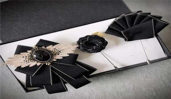 

bow ties 1set british style tie handmade fabric bowknot brooches suit shirt collar pins business banquet wedding bowtie accessorie3652989, Black;gray