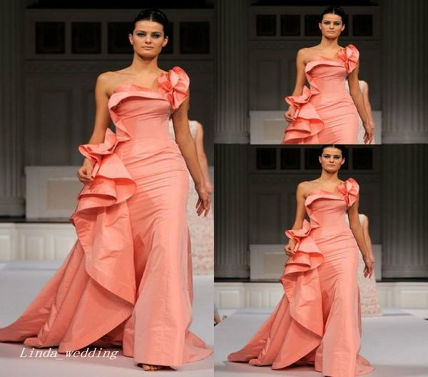 

unique design evening dress elie saab one shoulder floor length long taffeta special occasion dress runway dress prom party gown5828228, Black;red