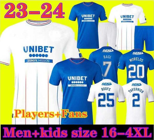 

23 24 glasgow rangers soccer jerseys 2023 2024 home blue sakala kent tavernier morelos colak hogan football shirt men kids kit fans player v, Gray