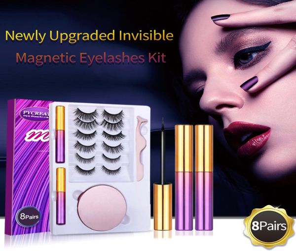 

2021 invisible magnetic mink eyelashes with 2 tubes magic eyeliner kit 3d natural lash reusable mirror not glue no magnet blocks s1830273