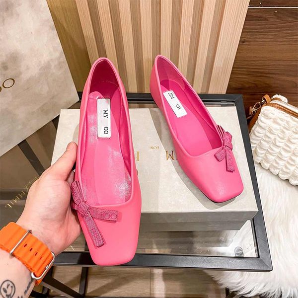 

luxury designer fashion women dress shoes spring and autumn cowhide letter bow ballet white pink dance shoes black flat boat shoe lady lazy