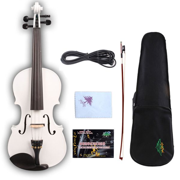 

yinfente white electric acoustic violin 4/4 maple+spruce handmade case #ev1