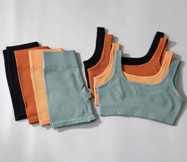 

yoga outfit 2pcs seamless sets women gym clothes workout active wear fitness sports bra and biker shorts set womens outfits summer8735547