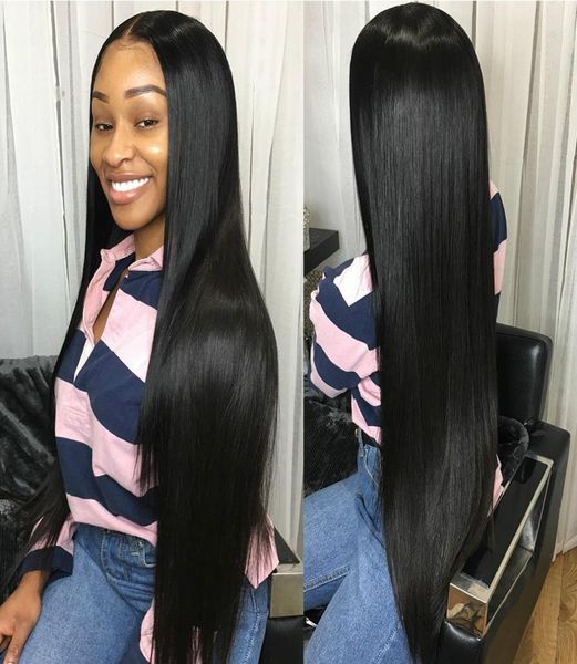 

straight glueless 13x6 lace front human hair wigs black women brazilian 360 frontal wig pre plucked1742285, Black;brown