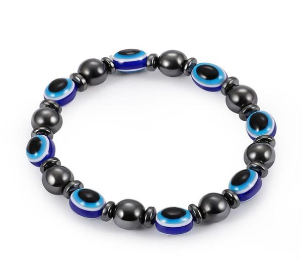 

2018 energy magnetic hematite blue evil eye bracelet women power healthy black gallstone beaded chains bangle for men s fashion je8923169