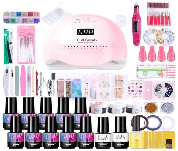 

nail kit gel polish set with uv led lamp extension gel acrylic kit nail art salon manicure set machine drill tools nf157417371955