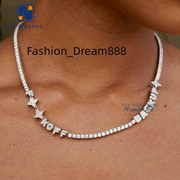 

custom necklace pendant jewelry luxury fashion gold plated vvs diamond iced out jewelry tennis chain for women, Silver