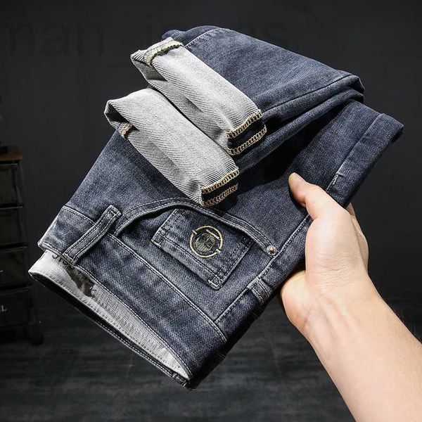 

men's jeans designer american haze blue fashion loose korean versatile slim-fit pants elastic embroidered pants oosw