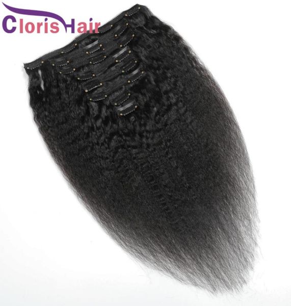 

coarse yaki clip in human hair extensions 120g 8pcsset peruian virgin natural weave clips on 1b full head kinky straight clip in9901374, Black;brown