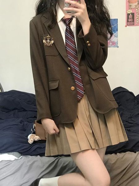 

two piece dress spring autumn jk uniform 3pcs set short girl japan style blazer coat women retro shirt pleated skirt three-piece suits 23062, White