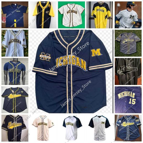

new wears ncaa custom stitched michigan wolverines college baseball jersey 16 barry larkin alec rennard, Blue;black