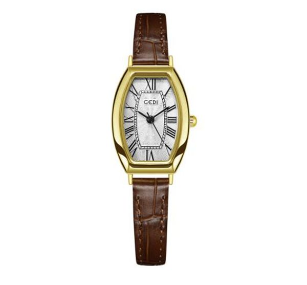 

2023 vintage roman graduated wine barrel shell women's student small group light luxury luxury high grade belt quartz watch, Slivery;golden