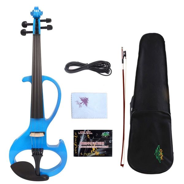 

yinfente blue electric silent violin 4/4 handmade sweet tone case #ev6