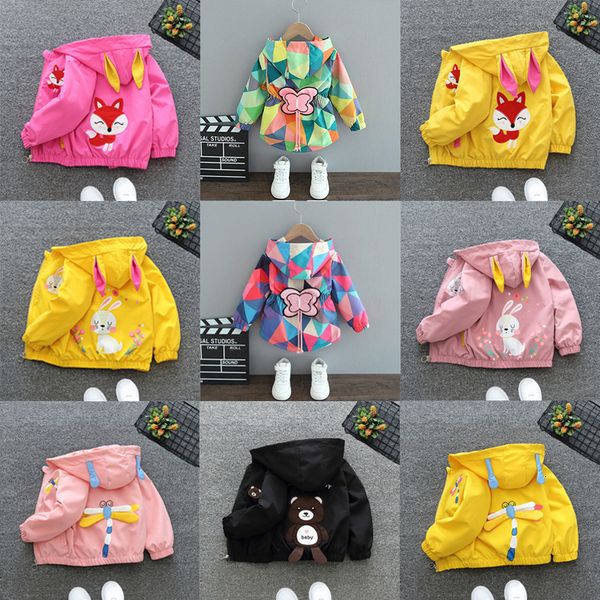 

jackets 1 2 3 4 5 6 years baby girls jacket cute cartoon animals spring autumn boy windbreaker coat hooded zipper outerwear kids clothes 230, Blue;gray