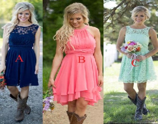 

2019 country bridesmaid dress short a line sleeveless halter sheer neckline lace chiffon beach garden maid of honor gowns for wedd5647348, White;pink
