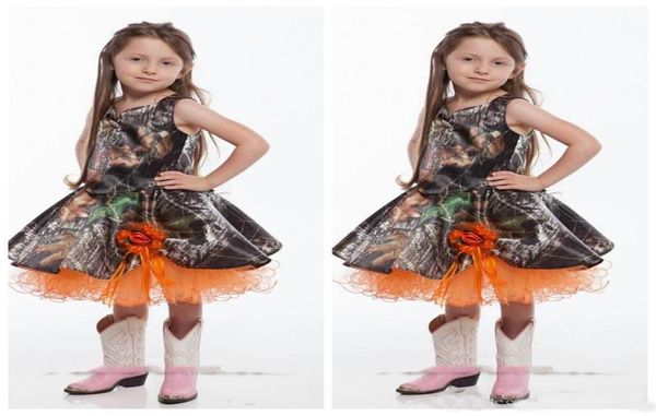 

cute short camo flower girl dresses knee length handmade flowers adorned custom girls wedding party gowns toddler dress orange3881178, White;blue