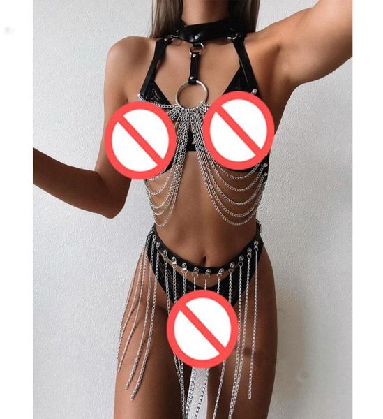 

goth leather body harness chain bra chest chain belt witch gothic punk fashion metal girl festival jewelry accessories2942314, Red;black