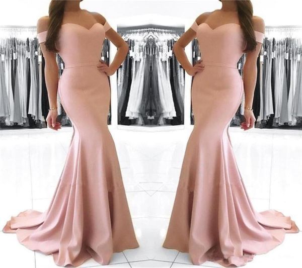

blush pink off the shoulder prom dresses 2019 backless satin sweep train mermaid formal evening party dress wear long p6290064, Black