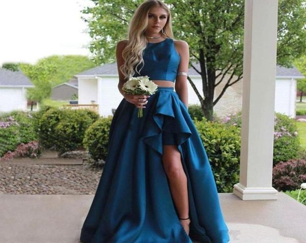 

2019 two pieces country teal bridesmaids dresses jewel neck split side wedding guest dress satin maid of honor gowns2552639, White;pink