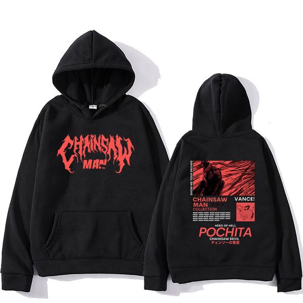 

men's hoodies sweatshirts chainsaw man pochita letter print manga cartoon graphic streetwear long sleeve gothic mens pullovers 230630, Black