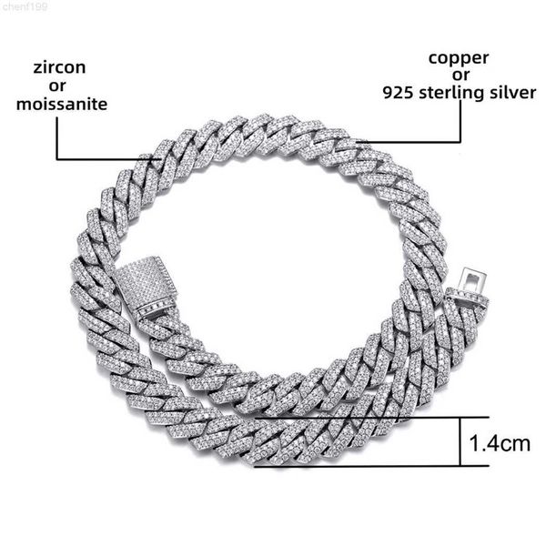 

luxury customized s925 silver cuban chain 15mm baguette moissanite diamond hip hop cuban link necklace bracelet