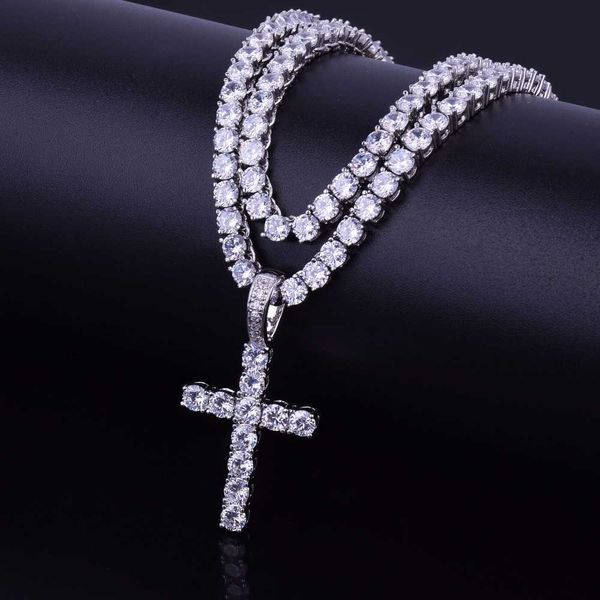 

pendant necklaces cross necklace set men's hip hop jewelry for women aaaa zircon 230621, Silver