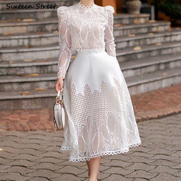 

women's tracksuits white lace 2 piece set 2023 vintage embroidery flower high waisted skirts ladies party elegant design skirt 230630, Gray