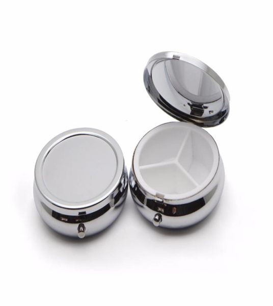 

compact round metal case box organizer 3 compartment discreet fits easily in pocket and purse2992976