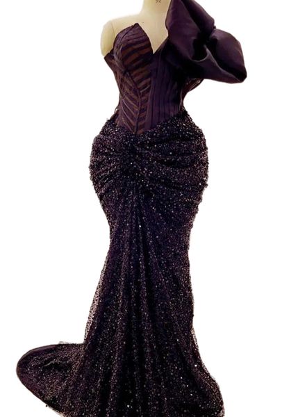 

2023 aso ebi dark purple mermaid prom dress sequined lace evening formal party second reception birthday bridesmaid engagement gowns dresses, Black